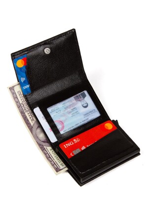 Leder-Mechanismus-Geldbörse, automatisches Geldfach, verschiebbarer Kartenhalter, Schwarz, AVD150511079997 - 8