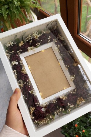 Ledli 25x35 Cm Üçgen Fotoğraf Alanlı Model Tasarım Gül Kutusu Anı Çerçevesi! Isimsiz Ledli! - Verda Çerçeve