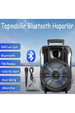 Ledli Bluetooth Parti Hoparlör Karaoke Mikrofonlu Uzaktan Kumandalı Ses Sistemi 1175hoparlör - 1