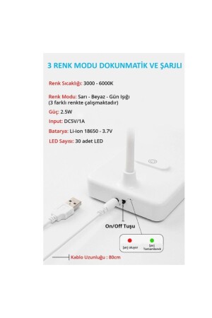 Ledli Dokunmatik Masa Lambası 3 Kademeli Akrobat Şarjlı Ve Usb Masa Lambası Katlanabilir 30 Ledli Ma TYC00368882198 - 10