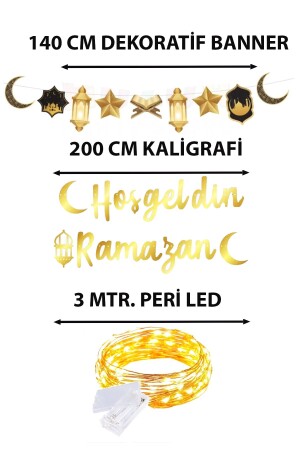 Ledli Hoşgeldin Ramazan Banner Yazı- Dekoratif Uzar Süs Ay Yıldız Kuran Mahya Cami Temalı Set 140cm - 4