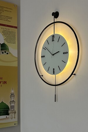 Led'li Kristal Cam Tiktok 40 Cm Siyah- Modern Dekoratif Sarkaçlı Metal Duvar Saati - 5