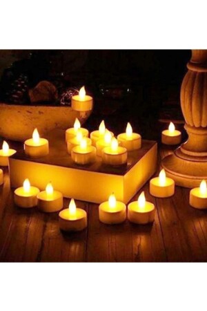 Ledli Mum Tealight Işıklı Dumansız Alevli Sarı Led Mum Pilli 24 Adet Pil Dahil - 1