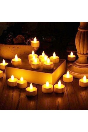 Ledli Mum Tealight Işıklı Dumansız Alevli Sarı Led Mum Pilli 24 Adet Pil Dahil - 2