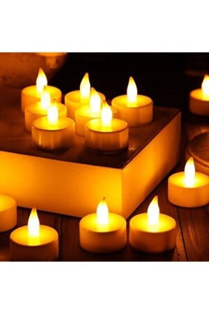 Ledli Mum Tealight Işıklı Dumansız Alevli Sarı Pilli Led Mum 4 Adet Pil Dahil - Kazim Aliç