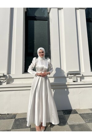 Leila Hijab Abendkleid Weiß - 2