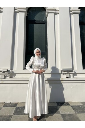 Leila Hijab Abendkleid Weiß - 3