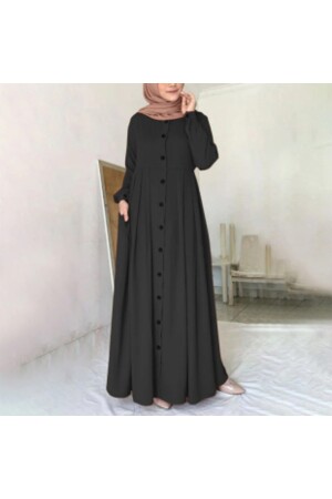 Leinen Daily Summer Ganzkörper-Hijab-Damenkleid mynbttr391black - 1