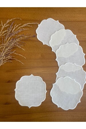 Leinen, Leinen, Ecru, bestickt, 6 Stück, Cocktail-Präsentationsserviette, geeignet für Etamine-Stickerei - Smiling Home