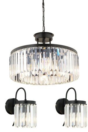 Leinwand 3-teiliges Wohnzimmer-Kronleuchter-Scope-Set aus Kristall und Stein in modernem Design 3450-BL-03 - Apliqa