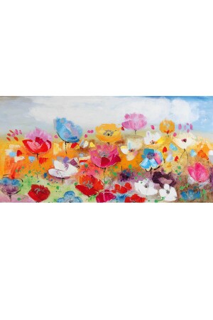 Leinwandgemälde mit bunten Blumen, 70 x 140 cm - 5