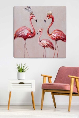 Leinwandgemälde mit Flamingo-Familie, 70 x 70 cm, FLMNGAİLSİ016 - 2