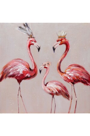 Leinwandgemälde mit Flamingo-Familie, 70 x 70 cm, FLMNGAİLSİ016 - 5