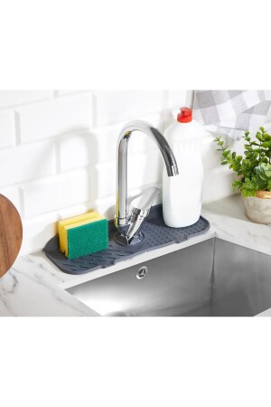 Leon Life Anthrazit gewellter Silikon-Siphon-Organizer, rutschfeste Waschbecken-Wasserhahn-Matte - 1