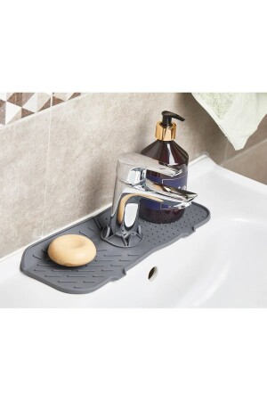 Leon Life Anthrazit gewellter Silikon-Siphon-Organizer, rutschfeste Waschbecken-Wasserhahn-Matte - 4