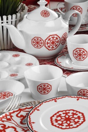 Leonberg 41-teiliges Frühstücksset 5966/Rot LB41KH420596617 - Kütahya Porselen