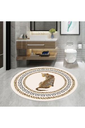 Leopar Banyo Paspası- Yuvarlak Banyo Paspası- Kaymaz Taban Banyo Paspası- Saçaksız 80x80cm - 2