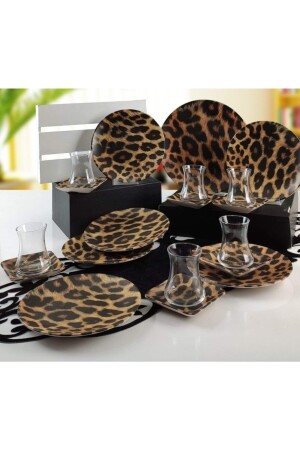 Leopar Desenli 19 Parça Pasta Servis Sunum Çay Seti B0070 - Keramika