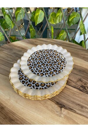 Leopar model altın 6 prç pasta tabağı 20 cm. - 2