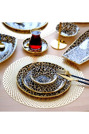 Leopard Lachs Gold vergoldet 33-teiliges Kuchen-Teeservice-Catering-Set für 6 Personen 69156 - 2