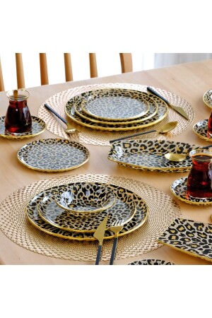 Leopard Lachs Gold vergoldet 33-teiliges Kuchen-Teeservice-Catering-Set für 6 Personen 69156 - 3