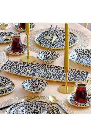 Leopard Lachs Gold vergoldet 33-teiliges Kuchen-Teeservice-Catering-Set für 6 Personen 69156 - 4