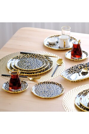 Leopard Lachs Gold vergoldet 33-teiliges Kuchen-Teeservice-Catering-Set für 6 Personen 69156 - 8