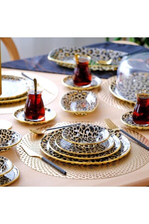 Leopard Lachs Gold vergoldet 33-teiliges Kuchen-Teeservice-Catering-Set für 6 Personen 69156 - 9