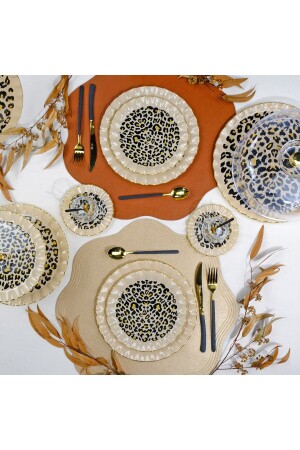 Leopard Wavy Gold vergoldetes 33-teiliges Kuchen-Teeservice-Catering-Set für 6 Personen 69157 - 4