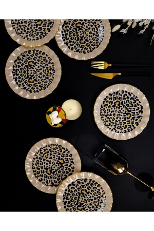 Leopard Wavy Gold vergoldetes 33-teiliges Kuchen-Teeservice-Catering-Set für 6 Personen 69157 - 6