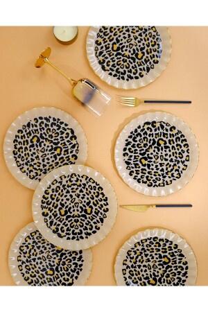 Leopard Wavy Gold vergoldetes 33-teiliges Kuchen-Teeservice-Catering-Set für 6 Personen 69157 - 9