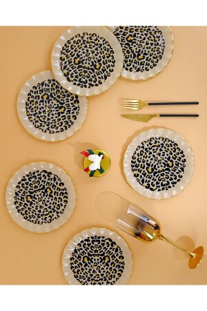 Leopard Wavy Gold vergoldetes 33-teiliges Kuchen-Teeservice-Catering-Set für 6 Personen 69157 - 10