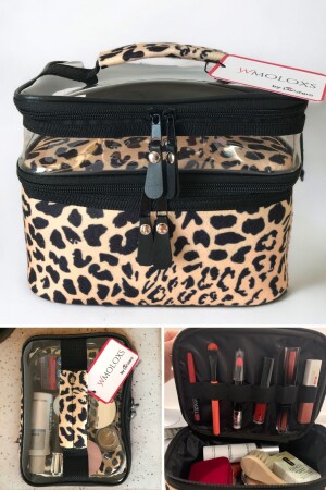 Leoparden-Kosmetik-Make-up-Taschen-Organizer, Reisetyp, 2 Fächer, große Größe, transparenter Make-up-Organizer - 2