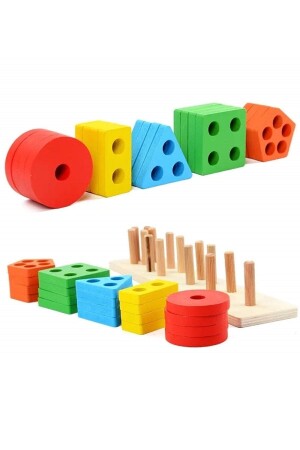 Lernanleitung aus Holz, 5-teiliges Blockspiel zum Platzieren geometrischer Formen BT6000000500860027 - 5