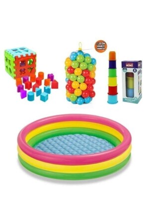 Lernspielzeug-Set für Babys, aufblasbarer Pool 86 cm – Ball – Ball – Miniturm PRA-7497094-5621 - 2