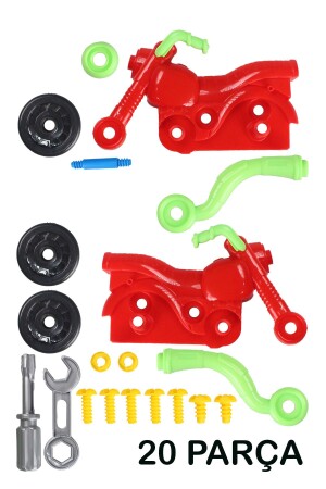 Lernspielzeug zum Zerlegen und Stecken, 48-teiliges Fahrzeugreparaturset mit batteriebetriebenem Bohrkran und rotem Motor - 8