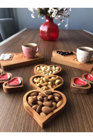 Liebhaber-Set Holzherz nach Maß 5-teilig, Geschenk für türkischen Kaffee und Nescafe – Herz-Kaffee-Präsentation für 2 Personen - 4