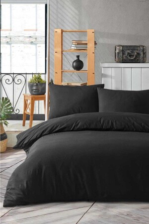 Life 200x220 Plain Black Double Duvet Cover Set untaşdüzyasiyahçift - 3