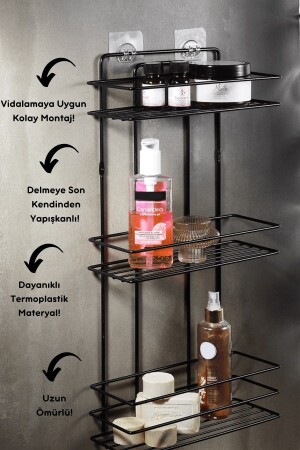 Lifetime Edelstahl-klebender flacher Badezimmer-Organizer, Shampoo-Halter, Duschregal, schwarz mit Haken Tş-03 - 4