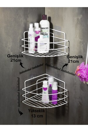 Lifetime Edelstahl-Kleber-Badezimmer-Eck-Organizer, Shampoo-Halter, Duschregal, 2 Stück, weiß, Tk-01, LAISYHOME-038 - 5