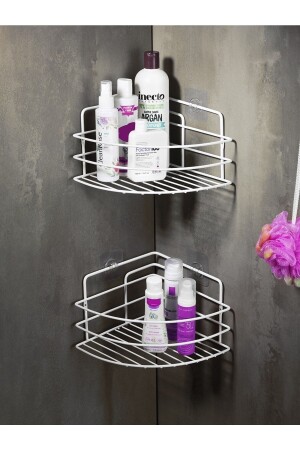 Lifetime Edelstahl-Kleber-Badezimmer-Eck-Organizer, Shampoo-Halter, Duschregal, 2 Stück, weiß, Tk-01, LAISYHOME-038 - 3