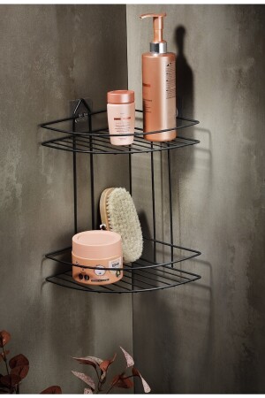 Lifetime Edelstahl selbstklebend Badezimmer-Eck-Organizer Shampoo-Halter Duschregal Schwarz Ek-02 LAISYHOME-037 - 4