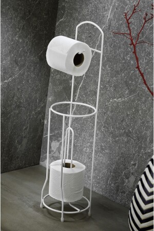 Lifetime Toilettenpapierhalter mit Edelstahlbeinen, WC-Papier und Ersatzpapierkammer, rund, weiß, 2301191400 - 1