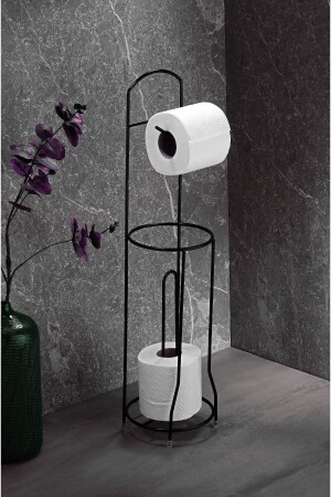 Lifetime Toilettenpapierhalter mit rostfreien Füßen und Ersatzpapierkammer, rund, schwarz, PRA-5668392-2290 - 1