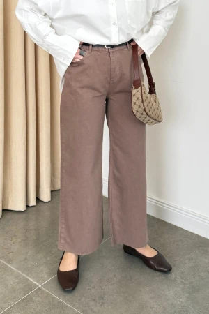 Likralı Bol Paça Jean Kahve - Nuuwears