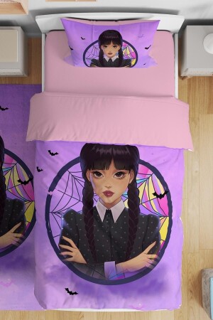 Lila gerahmtes Mittwoch-gemustertes Einzelbettwäsche-Set für Babys und Kinder - Evpanya