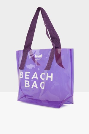 Lila Kadın Beach Bag Baskılı Şeffaf Plaj Çantası M000007257 - 2
