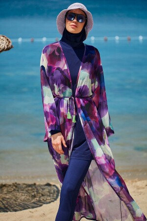 Lila Kimono-Kaftan mit Batikmuster P2338 - 3