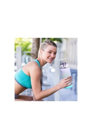 Lila motivierende Wasserflasche, Wasserflasche, 2 l, Tritan-Wasserflasche für Fitnessstudio, Bpa-frei (Aufkleber-Geschenk), RV35 - 2