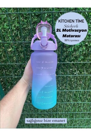 Lila motivierende Wasserflasche, Wasserflasche, Wasserflasche, 2 l, Tritan-Wasserflasche für Fitnessstudio, Bpa-freie Wasserflasche - 3